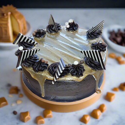 Caramel and Chocolate Swirl Mud Cake